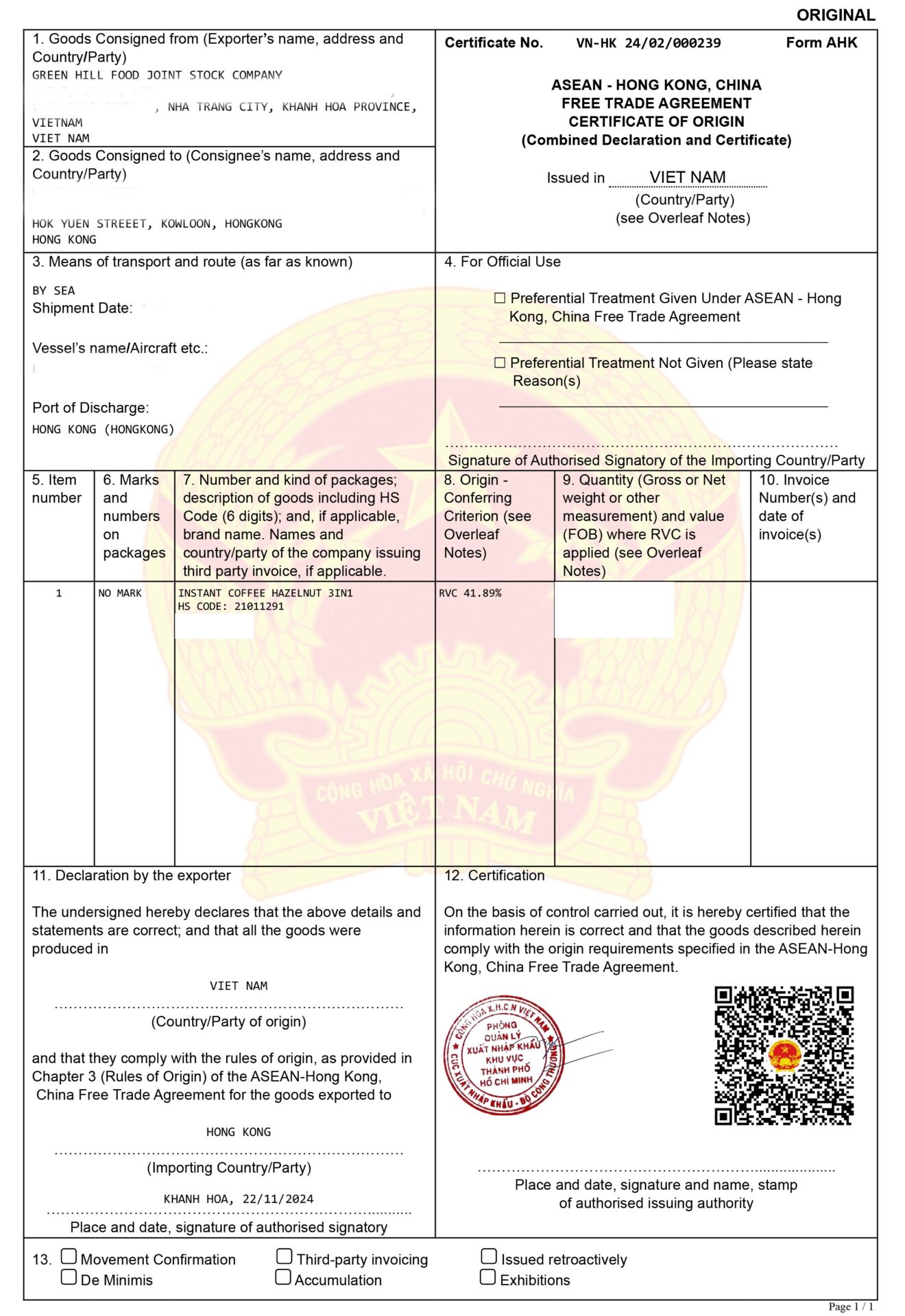 Virota Cafe | chứng từ xuất khẩu cà phê | Vietnam coffee export | Certificate of Origin - C/O