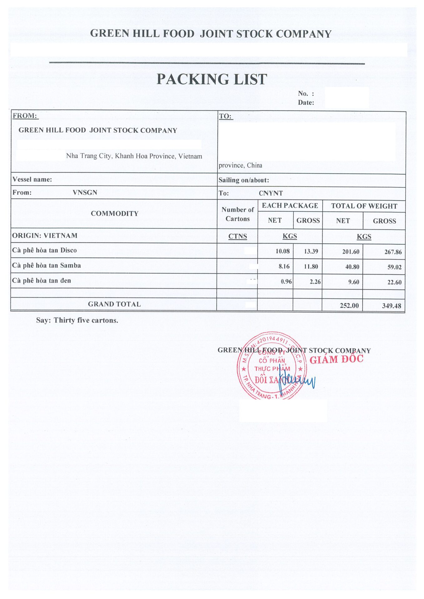 Virota Cafe | chứng từ xuất khẩu cà phê | Vietnam coffee export | Commercial invoice | Packing list