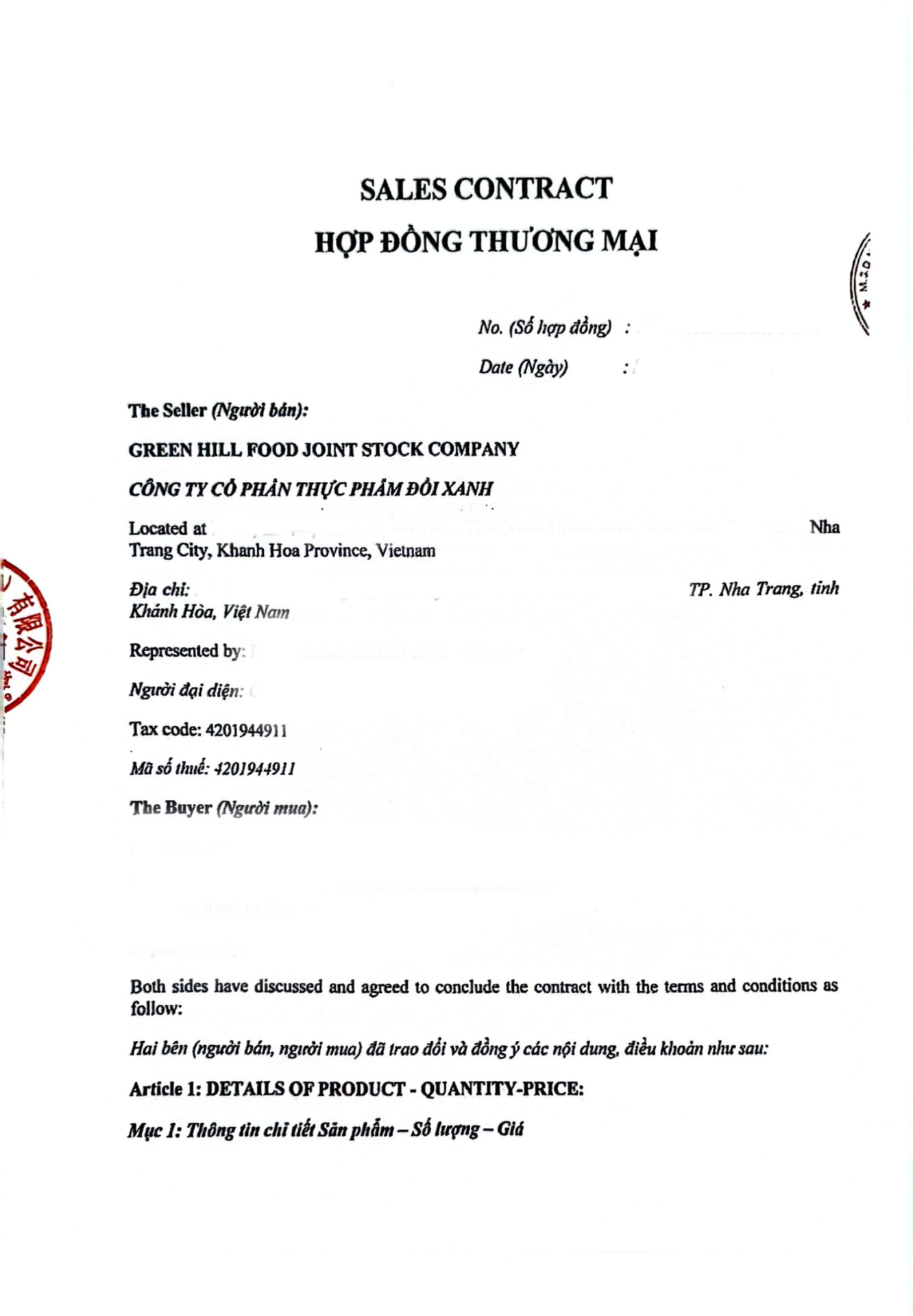 Virota Cafe | chứng từ xuất khẩu cà phê | Vietnam coffee export | Sale contract